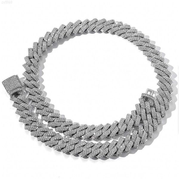 

iced out hip hop jewelry 14mm width 925 silver vvs moissanite iced out cuban link chain necklace