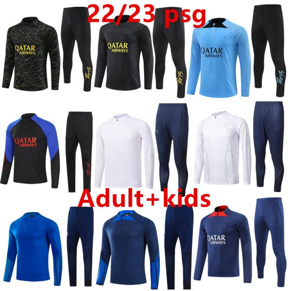 

22 23 psgs mbappe soccer jerseys tracksuit 2023 classic style paris training suit half pull long sleeve sergio ramos verratti icardi kids fo, Black