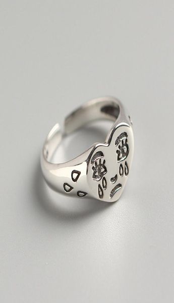 

creative crying face tears ring neutral retro fashion jewelry for men factory direct whole gift6185523, Silver