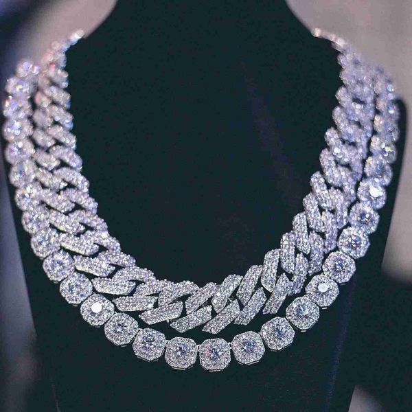 

cities jewelry hip hop 925 sterling silver moissanite jewelry 15mm vvs moissanite cuban link chain choker necklaces for men