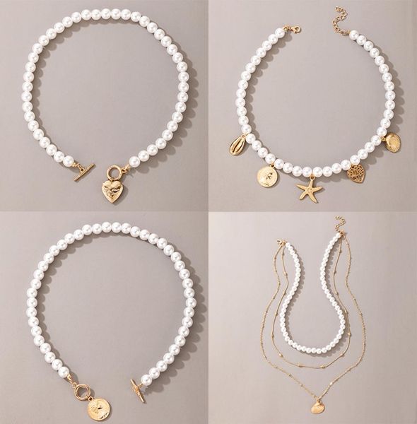 

women short pearl chokers necklace for women gold color heart love coin ot clavicle chain jewelry6025264, Silver