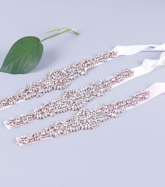 

handmade rose gold rhinestones appliques wedding belt clear crystal sewing on bridal sashes wedding dresses sashes bridal accessor9136583, White