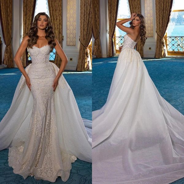 

sweetheart mermaid wedding dresses oerskirts lace wedding dress appliques glitter wedding bridal gowns, White