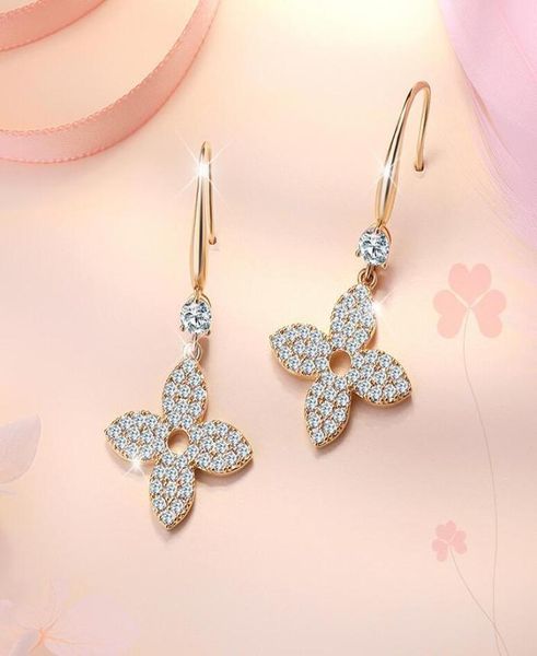 

s1537 fashion jewelry s925 silver post four leaf clover earrings simple hollow out niche design dangle earrings4530640, Golden;silver