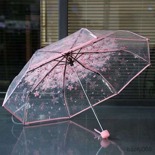 

umbrellas transparent clear umbrella cherry blossom mushroom sakura fold umbrella protection umbrella kids umbrella r230607