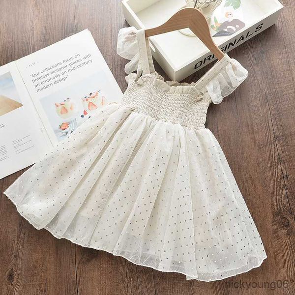 

girl's dresses summer girls dress new small flying sleeves dot gauze clothing lady fashion classic charm vestidos r230607, Red;yellow