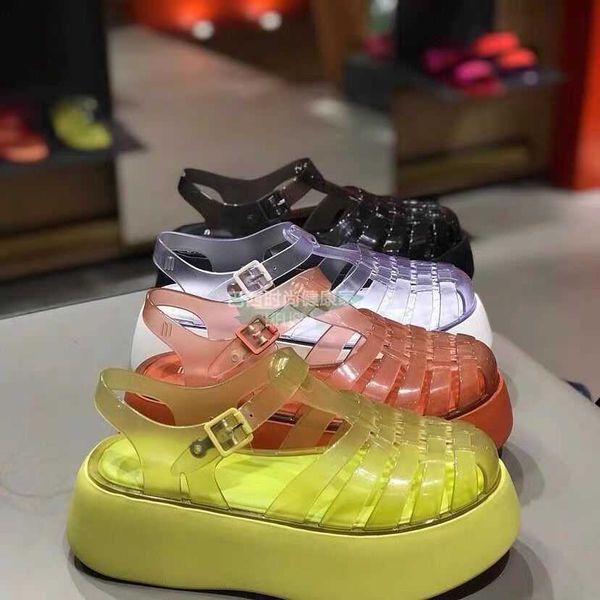 

2023 new melissa same style thick sole sandals roman sponge bottom casual beach women's shoes summer, Black