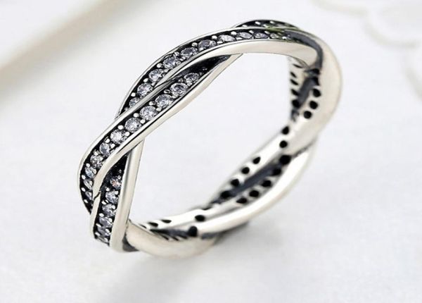 

sterling silver ring rose gold pave love eternal braided with crystal ring compatible with ps06667385129, Slivery;golden
