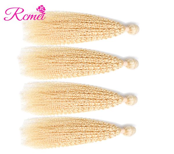 

rcmei 4 bundles of mongolian curly hair extensions 613 blonde bundles 1030inch kinky curly 613 remy human hair bundles 6536807, Black