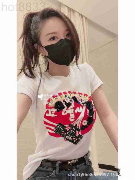 

women's t-shirt designer 23 early spring/summer new style white round neck shows thin waist temperament slim fit knitted short sleeve 3