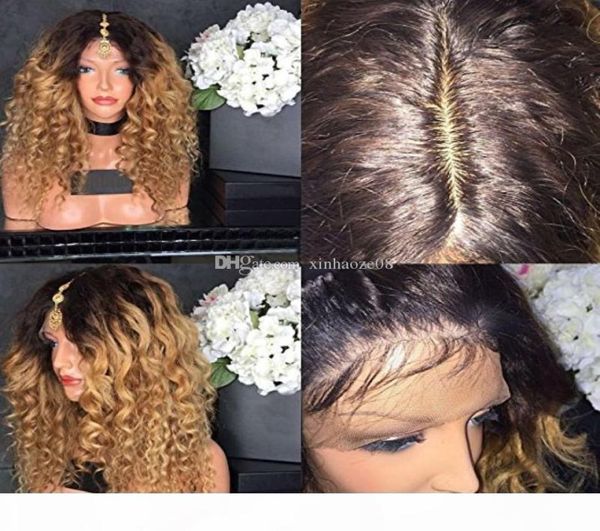 

brazilian ombre human hair loose curly wig 150 density blond ombre lace wig 1bt27 ombre full lace wigs with dark roots blonde hair7737119, Black;brown