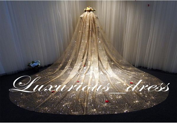 

gold sparkly blingbling glitters bridal veils luxury wedding veil bride meters long cathedral veil with comb peigne mariage9483971, Black