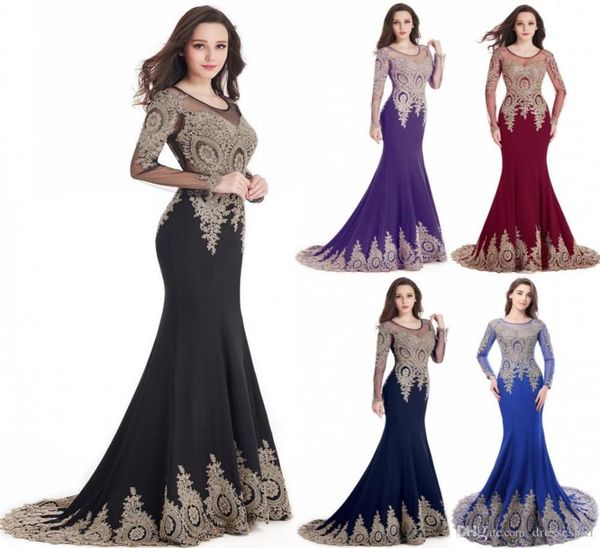 

babyonlinedress luxury beads gold lace mermaid evening dresses long illusion back long sleeve prom party gowns charming eveni5713367, Black;red