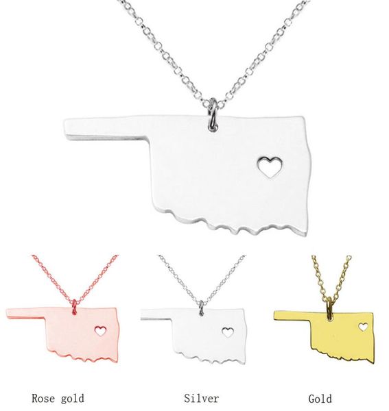 

oklahoma map stainless steel pendant necklace with love heart usa state ok geography map necklaces jewelry for women and men9370134, Silver
