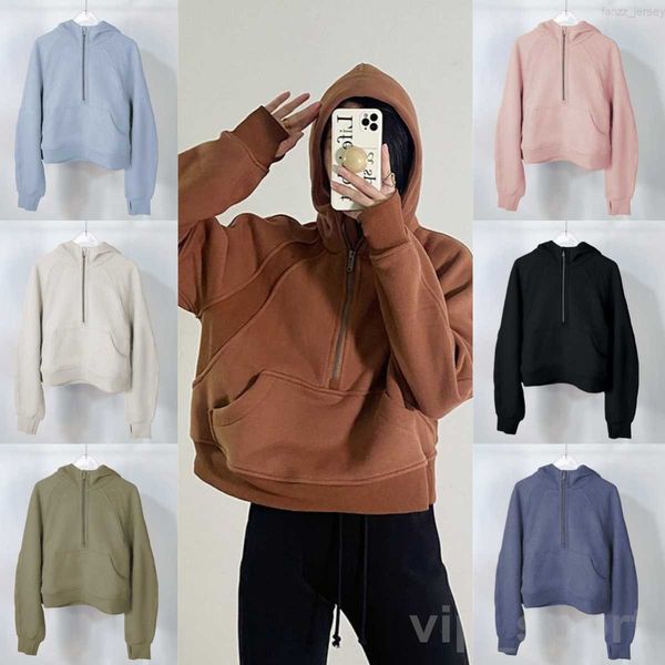

lu align lu scuba long yoga woman athletic hoody outdoor pullover hoodie half zip bodybuilding hooded sport sweatshirts girl oversized joggi, White;red