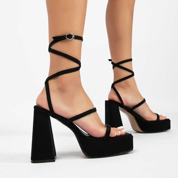 

nxy sandals new platform cross-tied summer clubnight party ladies chunky heels fashion ankle strap buckle female shoes 230511, Black