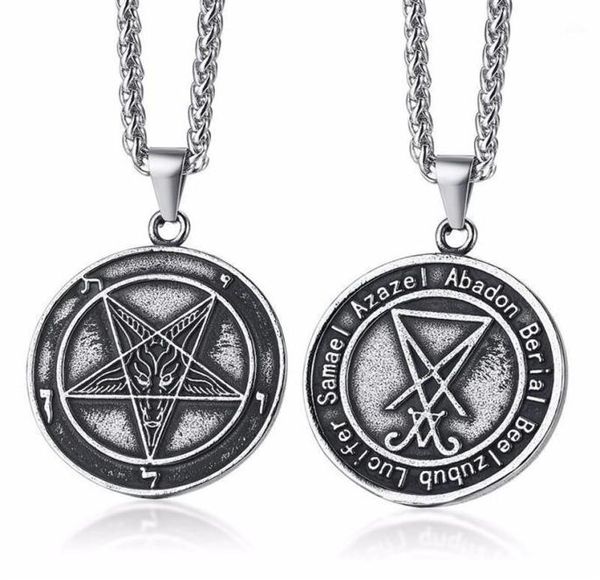 

assorted style satanic jewelry lucifer pentagram baphomet amulet goat satan wiccan satanism pendant necklace stainless steel28235674537, Silver