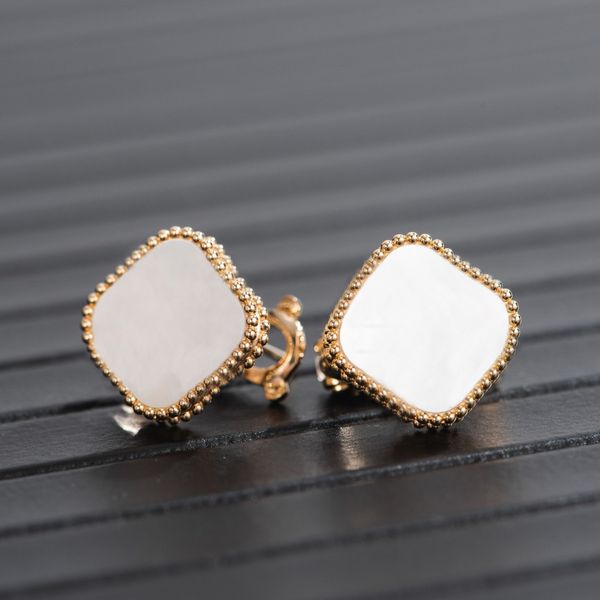 

airy fashion clover clip-on earrings for women gold plated white mother of pearl earrings engagement gift, Silver