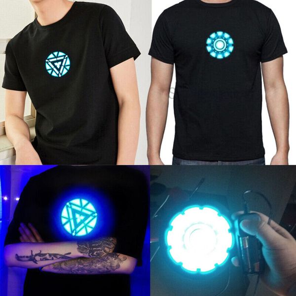 

2023 hero men man led t-shirt round sound activated equalizer flashing costume party role play, White;black