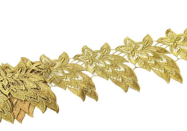 

by yard golden metallic thread flower embroidery lace fabric sewing costumes diy lace trim h0073734394, Black;red