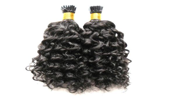 

10quot26quot brazilian curly wave human hair extensions i tip hair extensions human 100g 100s glue fusion keratin stick tip h4491638, Black