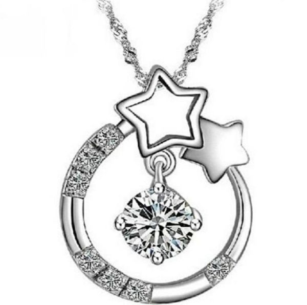 

brand new 925 sterling silver woman zirconia austria crystal pendant water necklace 3layer white gold women wedding jewelry si6030147