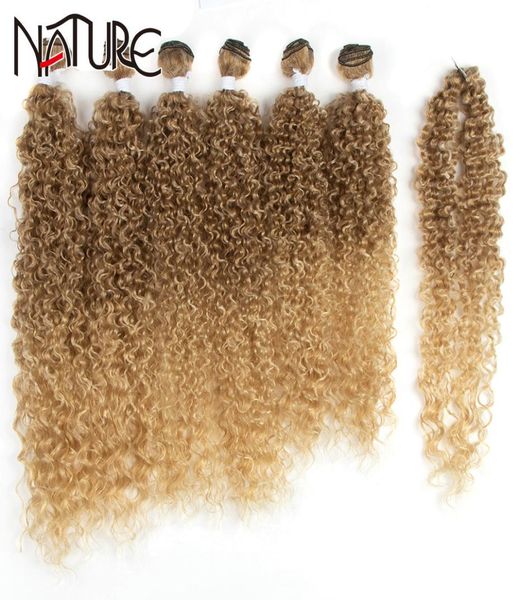

nature black afro kinky synthetic 7 pcs 2226 inch ombre brown weave bundles curly hair q11282880167