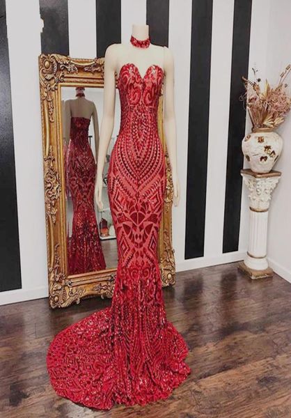 

modern long red mermaid prom dresses 2020 sweetheart african women black girl sequin evening dress custom made6420393