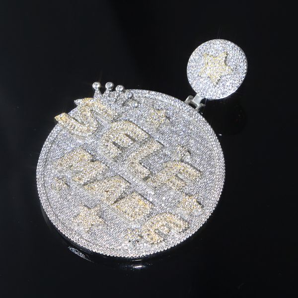 

new fashion self made letter iced out pendant for men bling cubic zirconia cz charm gold plated hip hop men jewelry, Silver