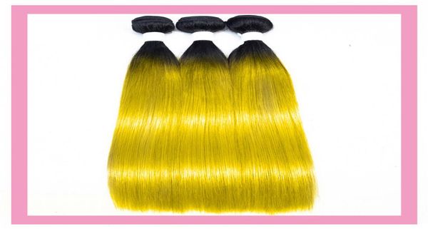 

brazilian 1b yellow ombre color straight body wave 3 bundles shine 1byellow three pieces hair extensions 828inch5161598, Black