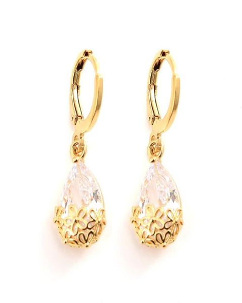 

trendy luxury 24 k ct gold gf cz water drop earring dangle chandelier bridal accessories cute stone multiple colour select elega9450907, Silver
