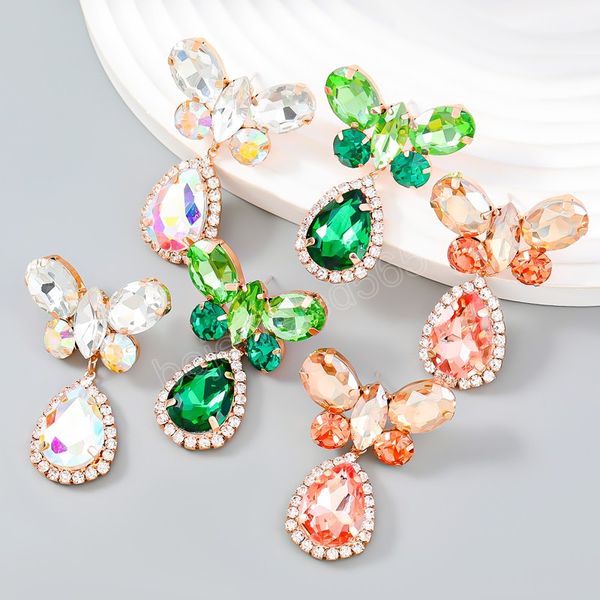 

fashion metal rhinestone butterfly geometric earrings women's exaggerated trend dangle earrings banquet jewelry accessories, Silver