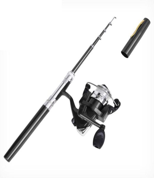 

pocket collapsible fishing rod reel combo mini pen fishing pole kit 3 colors pen shape folded rod with reel wheel4240331