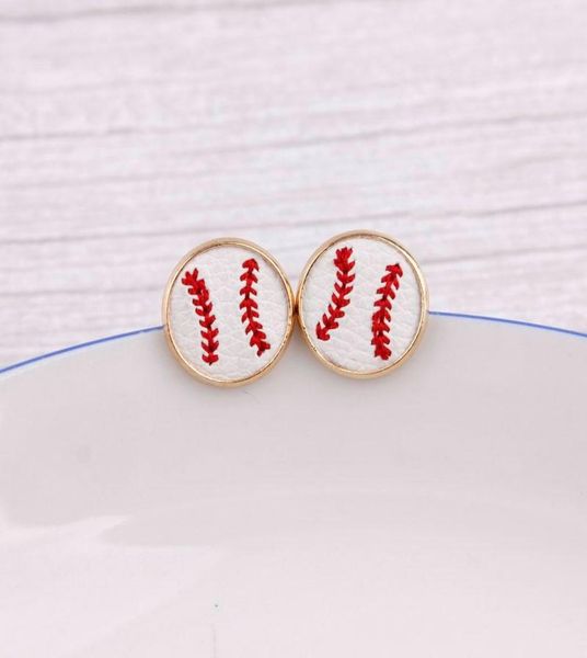 

16mm embroidery baseball stud earrings cheetah animal print hairy genuine leather studs for women gold softball earrings sports je5688375, Golden;silver