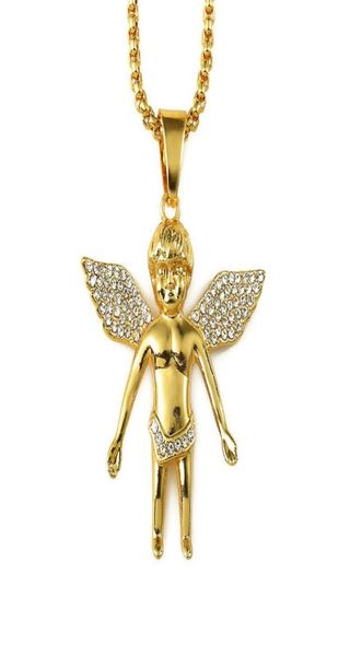 

men039s hiphop jewelry micro angel piece necklace charm color gold chain hip hop bling jewelry rappers collier female gifts5886247, Silver