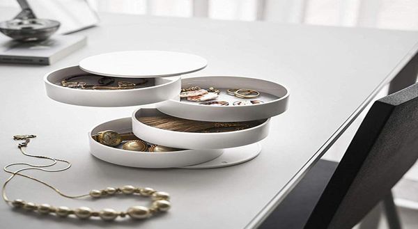 

rotating jewelry storage box 360 degree rotating 4 tiers jewelry display round box organizer bracelet ring earring holder tta11139103496, Black;white