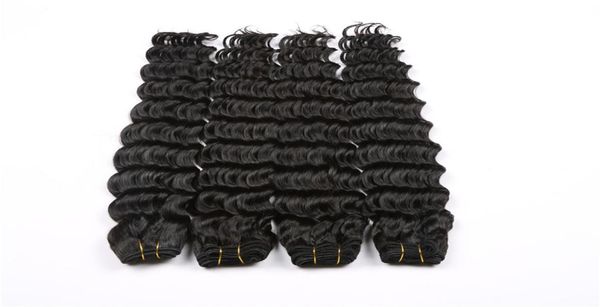 

deep wave hair weave natural color 3 or 4 bundles deals 100 mongolian human curly weaving remy hair extensions6729021, Black