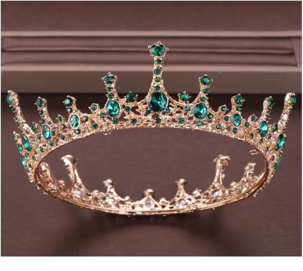 

vintage baroque green crystal round queen crown wedding tiara bridal diadem gold color headpiece dress wedding hair acc jllykb2231001, Silver
