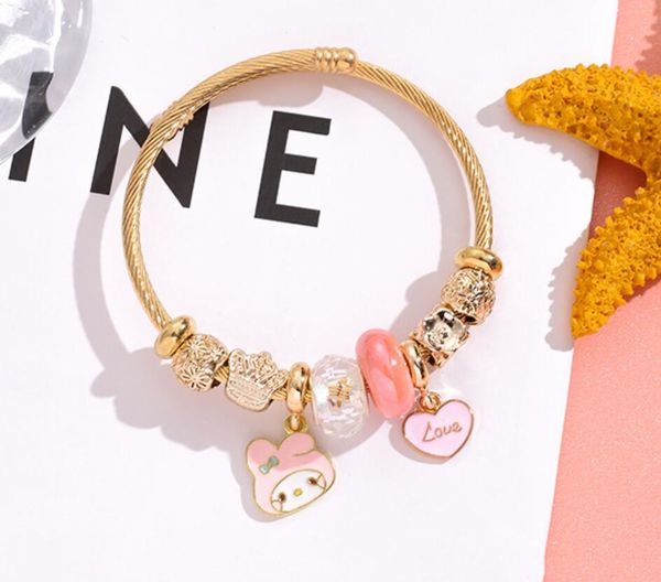 

gold color beads fashion design stainless charms bracelet happy love heart cinnamoroll charms bracelets girl kawaii gift, Red;brown