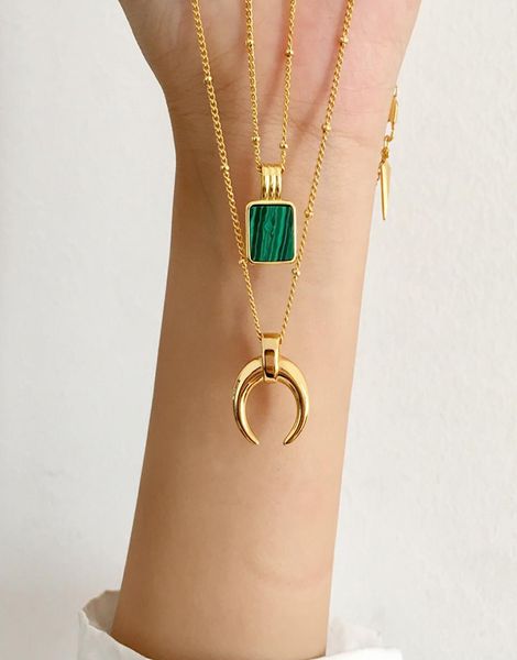 

luxury jewelry women designer necklace gold square malachite pendant necklaces ins fashion earrings and diamond clavicle chain jew5192945, Silver