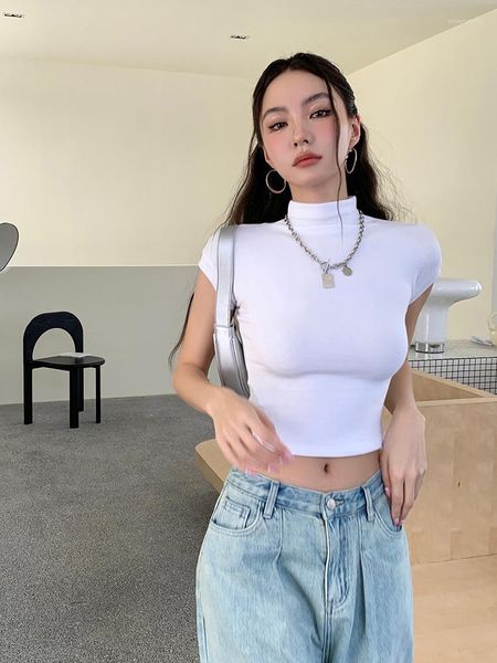 

women's t shirts bethquenoy short sleeve tshirts camisetas de mujer mock neck white t-shirt women summer 2023 fitted casual tee shirt