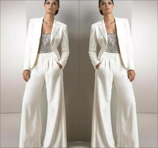 

white long sleeves sequined formal party mother of the bride pant suits with jacket three pieces mother of groom pant suit ba92053254352, Black;red