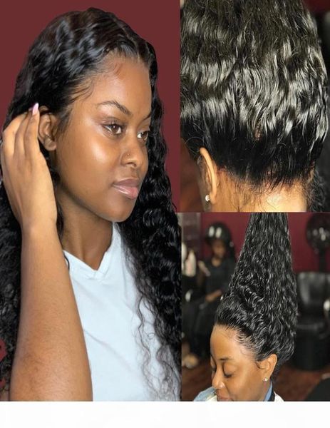 

360 lace frontal wig water wet wavy28 inch curly wave preplucked with baby hair malaysian human wigs for black women full front5606210, Black;brown