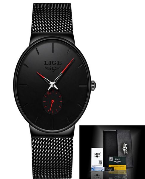 

lige lg9953 calendar pointer numbers black mesh belt cool men butterfly double snap button watch4180924, Silver