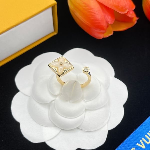 

luxury designer extravagant brand letter band rings 18k gold plated stainless steel open ring fashion women men turquoise crystal metal jewe, Silver