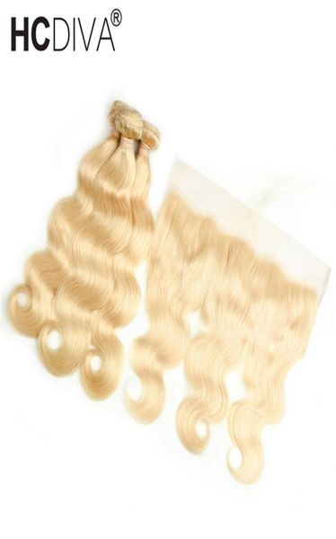 

613 blond human hair 3 bundles with lace frontal closure 1030 inch longest and chepest body straight 613 blonde bundles wit8500928, Black;brown
