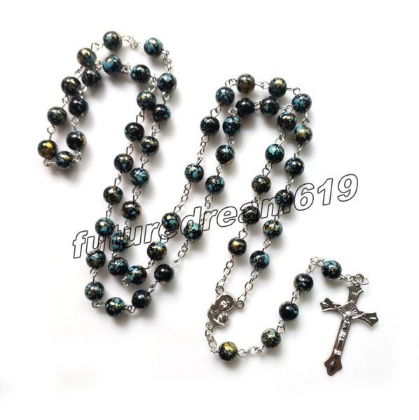 

catholic jewelry long black acrylic rosary neckalce cross beads strand pendant for men women religious jewelry4426936, Silver