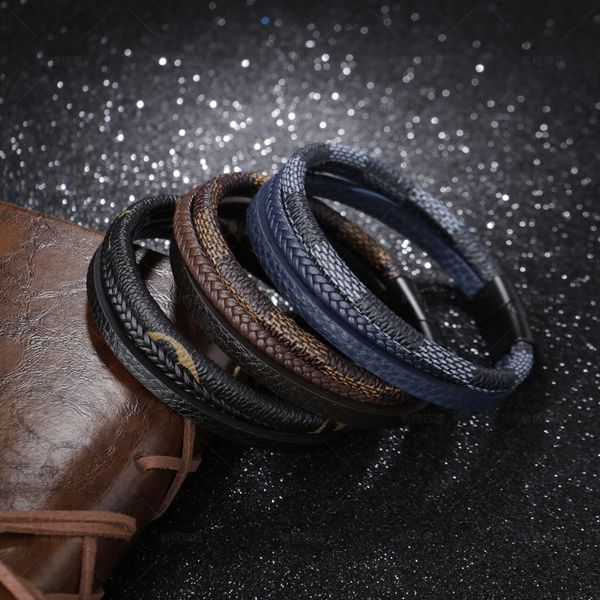 

Luxury Design 3 Layered Leather Bracelet Jewelry for Gift