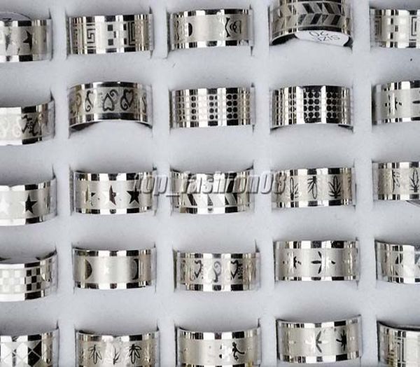

50pcs stainless steel mixed design mens rings jewelry 1722mm r1585949545, Silver