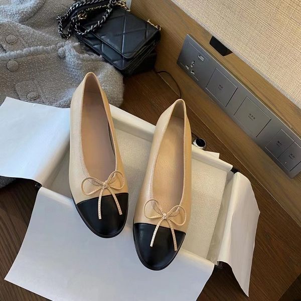 

2023 Women's Loafers Dress Shoes Pointed Three Colors Bowtie Solid Color Shoes Ashion Classical Flat Shoes European Size, Beige